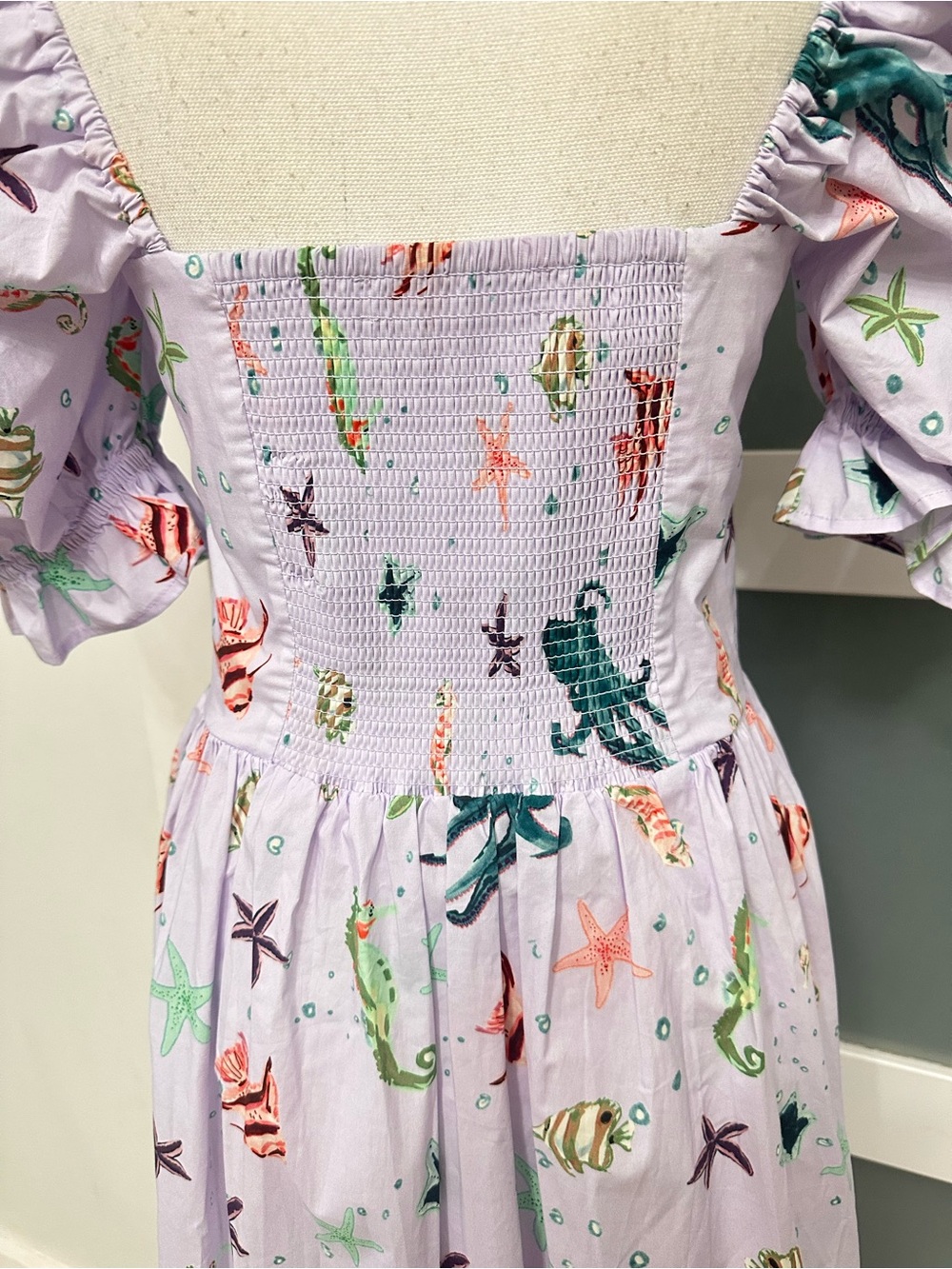 Hill House Ophelia Nap Dress Sea Creatures Puff Sleeve Medium Resort Wear EUC - Picture 9 of 10